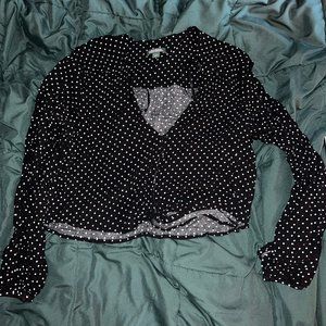 Wild Fable Black and White Polka Dot Crop Top with Tie and Buttons